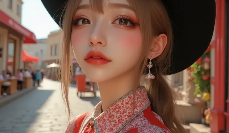 (masterpiece, Best picture quality, 8k),  real photo ,Idol appearance,Prague Street ,Clear day ,adult,  perfection of fashion,  Korean Makeup, Lip Tint,whole body, frontal,A faint smile,Outdoor, Exquisitely Painted , Realistic,  ultra high definition , ult...