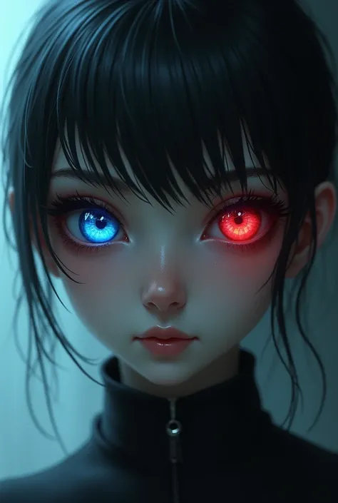 Two-colored eyes, right eye is red, left eye is blue