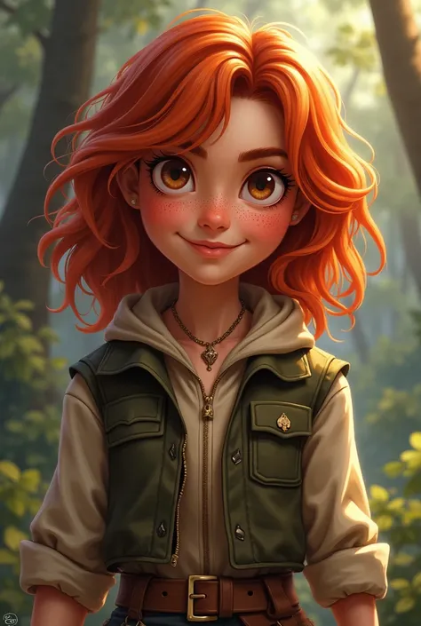 Isabela  red-haired ,  freckles big eyes and beautiful smile  (Courageous )  adventurers clothing — Skill:  Feel the danger
Isa has a keen instinct and always seems to know when something is wrong. 
 This helps the group avoid impending pitfalls or dangers...