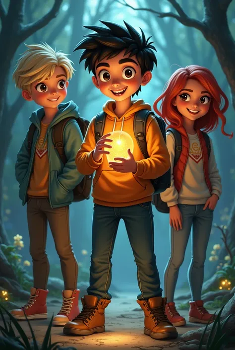  Lucas, , black hair, big eyes and a friendly smile ,
  has a special talent for building things with simple materials . 
He creates flashlights , 
, improvised maps and even gadgets to help with the groups adventures

Clara,  blonde, big eyes and smiling,...