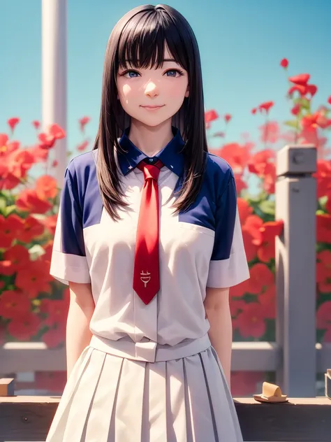 (masterpiece, highest quality:1.2), 1 girl, alone、(highest quality:1.2), 8k,  elementary school students, 85mm, official art, Raw photo, Absurd, cute face, (white dress shirt, cute face, close, Upper body, viola lace, gardenia, beautiful girl, (dark red ti...