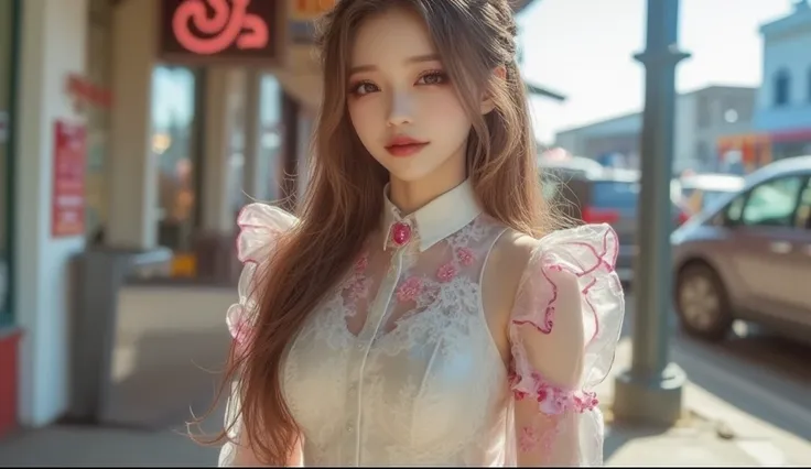 (masterpiece, Best picture quality, 8k),  real photo ,Idol appearance,Busy downtown area,Clear day ,adult,  perfection of fashion,  Korean Makeup, Lip Tint,whole body, frontal,A faint smile,Outdoor, Exquisitely Painted , Realistic,  ultra high definition ,...