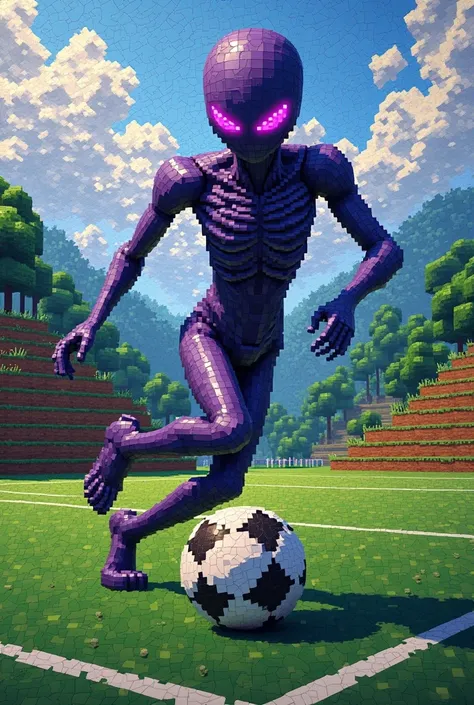 Make me an Enderman soccer mosaic in Minecraft 