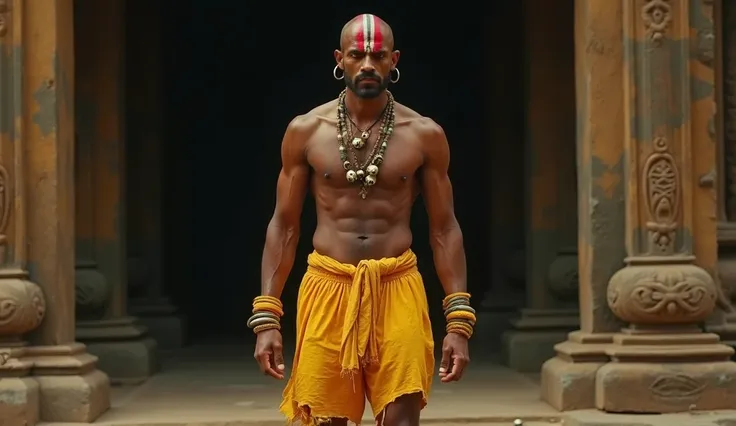 "Dhalsim, from (street fighter) yoga master. Dhalsim is often depicted with pupil-less white eyes. He wears torn yellow saffron shorts, held tied around his waist by a piece of rope, as his only clothing, as well as yellow saffron wristbands and anklebands...