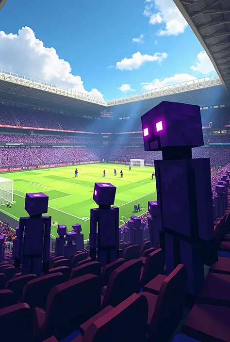 Make me a soccer mosaic of Enderman in Minecraft in the stands 