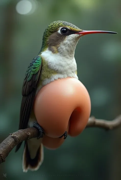  A bird with large testicular balls, The bird is a hummingbird 