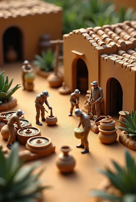 Model with 3D figures about the process of manufacturing pulque 