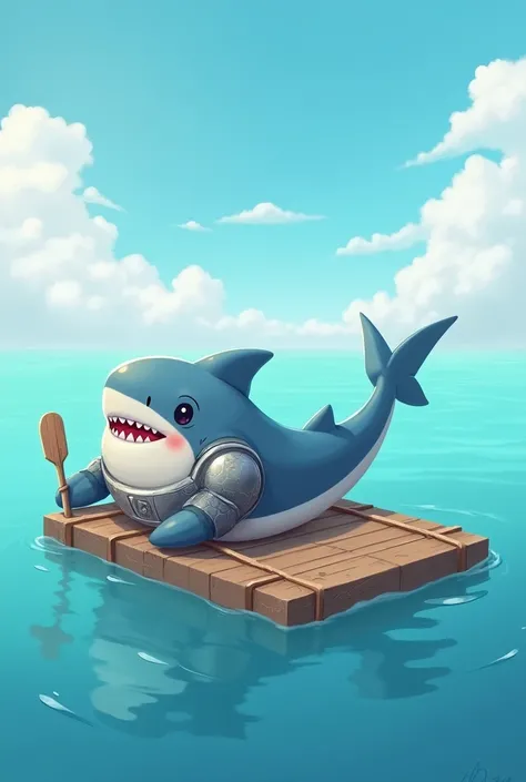 Cute Shark on raft in sea (shark can have armour and paddle)

Create profile picture 