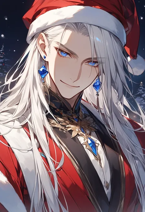 (Masterpiece, high resolution, best quality), albino, bangs, happy, soft smile, look at you, bishonen, bangs, long hair, beautiful blue eyes, solo, 1 male, 25-years old man, handsome, elegant, beautiful eyes, eyes like jewels, ikkemen, bishonen, long white...