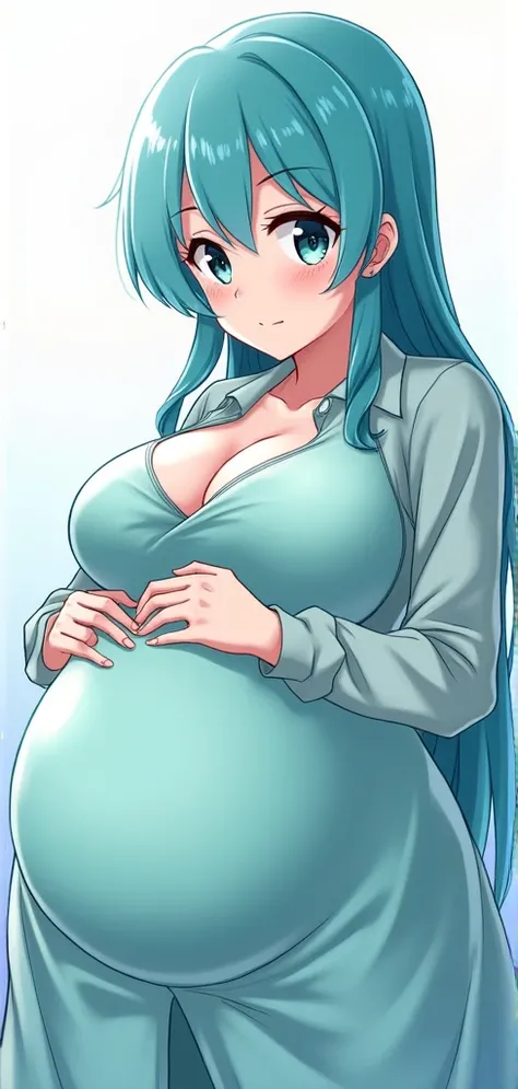 (masterpiece), best quality, amazing quality, very aesthecitc, absurdres, newest, Break 1girl, vore belly, big belly, (patting own belly:1.2), character: konosuba aqua