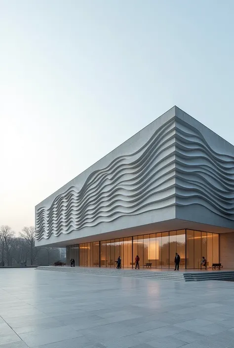  an art museum with a shape motif of the interference of two ripples　exterior　 flat slab 　Wall wins 