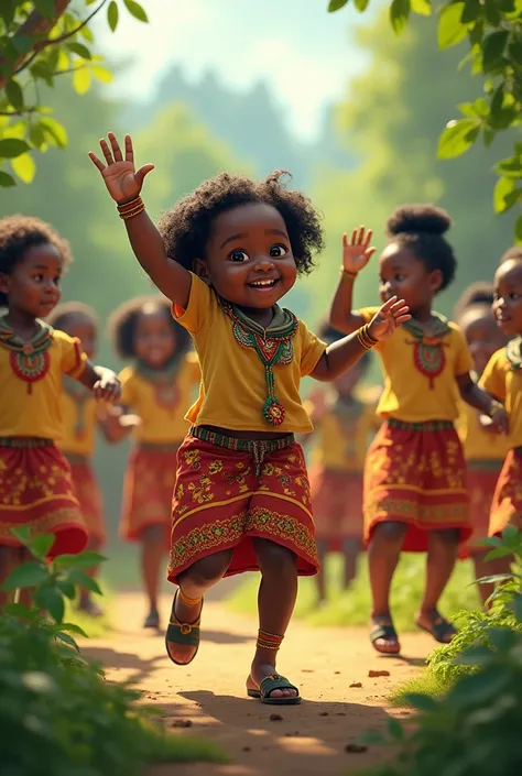 Des petites filles scout en tenue traditionnelle Akan entrain de danser et d autre font des jeux