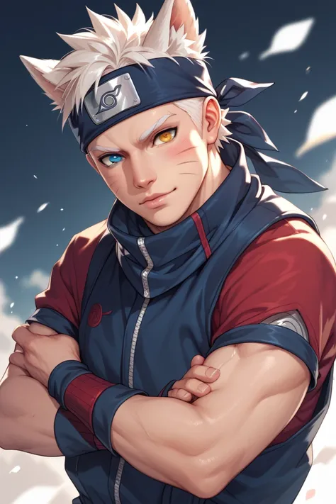 Wolf man furry heterochromia Naruto clothing and bandana silver ninja fur  