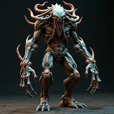 3D rendering, full body image, an action figure, evil bad guy, organic combinations of demonic creatures and machines, terrifying sights that combine Cthulhu monsters with steampunk mechs and H.R. Gigers biomechanical designs, ultra-high definition photogr...