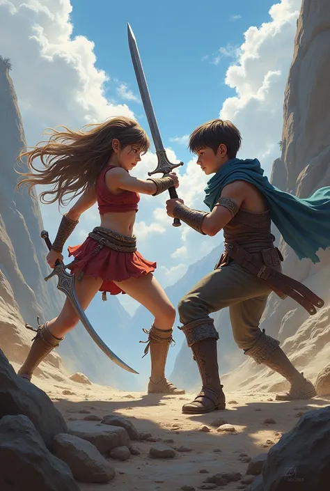 Girl and boy character warrior 