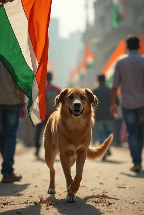 A dog Was urine pass at indian flag