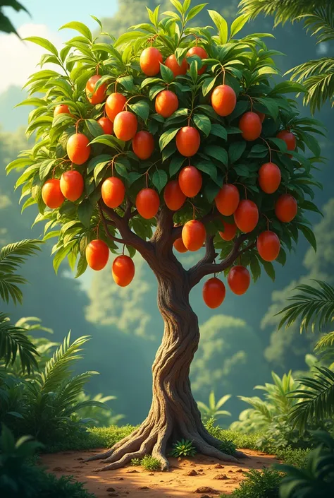 Create me a mango tree ,  the red fruits are golden