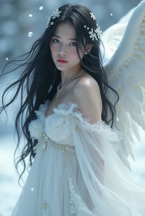 Snow woman angel black hair 
