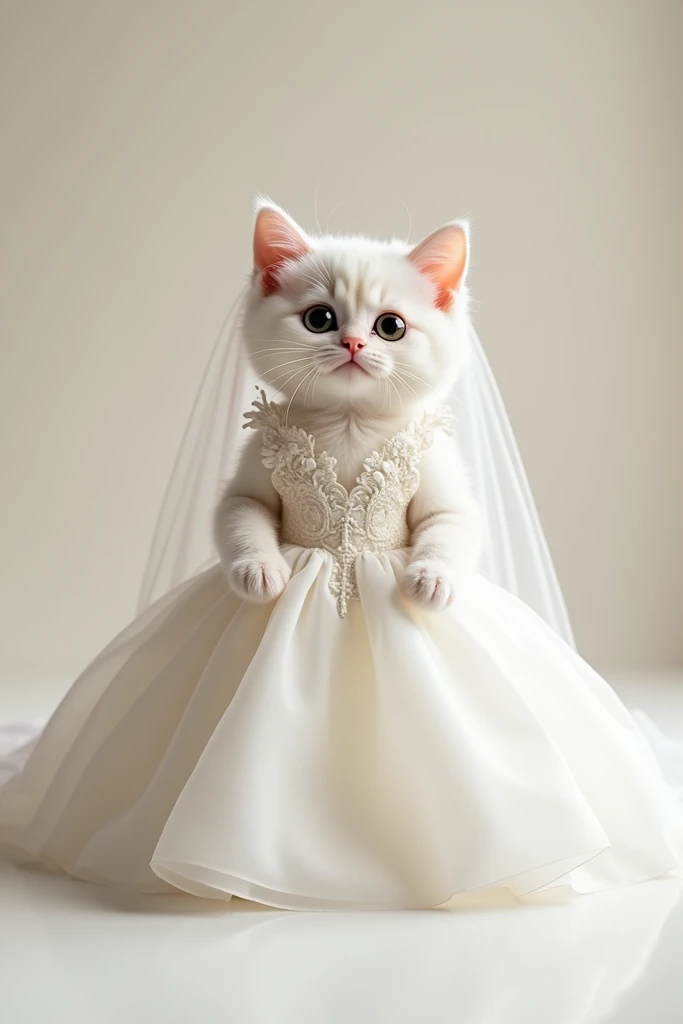 cute cat in wedding white gown 