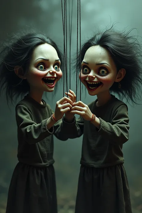 Dolls with ghoulish smiles and big chunks of hair handling strings and making puppet workers