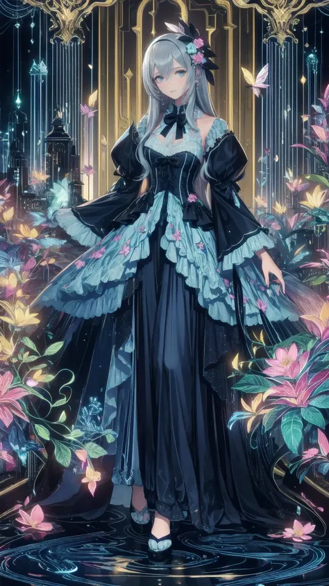 ,  full body view, Head to Toe Composition, (  Masterpiece  ), (  top quality),  Victorian Girls Illustration  、cute girl、Anime、 1. **Low Fashion**:  Victorian Fashion  、  It features a gorgeous and elegant design  。Ruffles and lace、  corset 、  Incorporate...