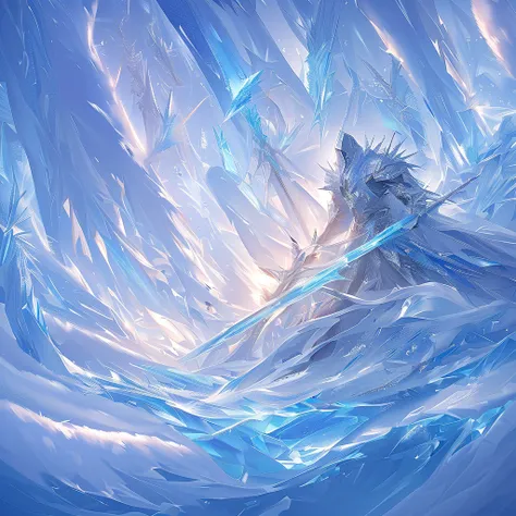 {  top quality}, {  very beautiful }, {  super detailed}, {  best illustrations } Armor reflecting the color of silver ice, In the water、 have an ice spear、Fight with an ice spear 、Trying to pierce an opponent、background：Ice World