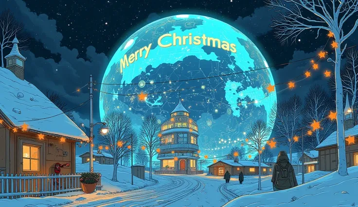 It is decorated with Christmas decorations and says "Merry Christmas.", A fusion of holograms and Aurora Diamond Vision, a huge planetarium-like structure that projects beautiful scenery in 360 degrees, Christmas version, masterpiece, best quality, very ae...