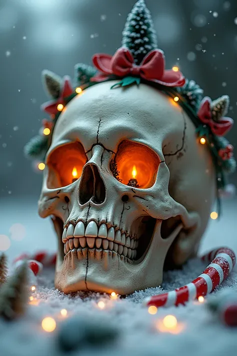 Skull with Christmas motifs