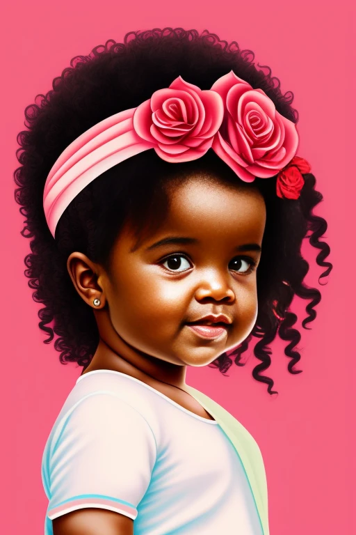 creat a girl which have wavy hair dark skin tone cute baby face slim smart smeeling a rose