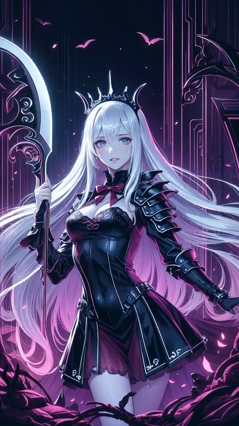 safe_place, (  complex details :1.0), (  complex details ,   high detail:1.15),( oily damp skin :1.3),(  Dramatic Light  :1.4),   Movie-like  ,   very detailed , (Vampire Queen ), (Long white hair), (  red glowing eyes), ( pale skin),   Sexy Outfit  ,  Wea...