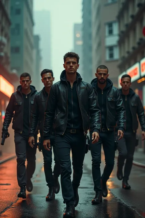 5 male friends, with a mission impossible style 