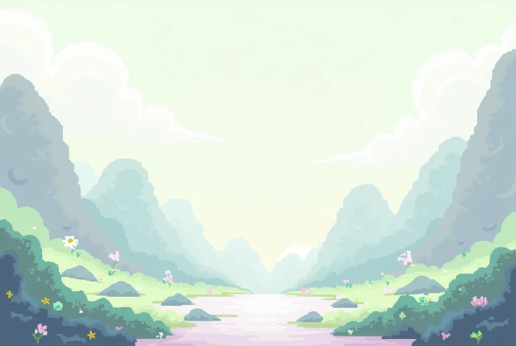 Create a pixel art background with a mostly off-white and grey color palette, featuring pastel green as the dominant accent color with complementary pastel blues and purple highlights. NO objects people or places. Gemstone type feel.