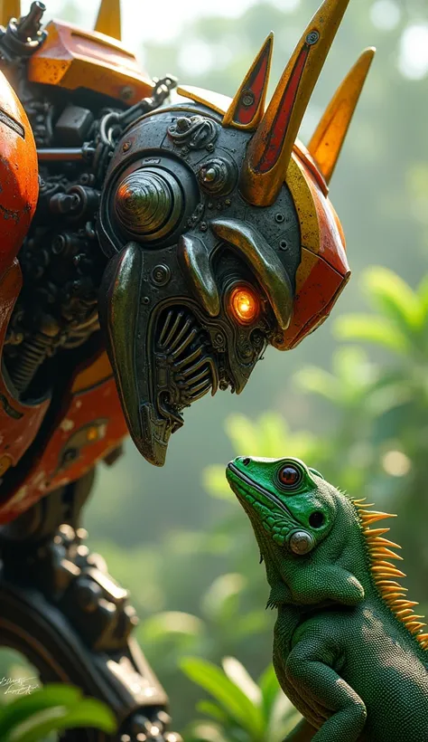 Hot Rod Transformer looking at an iguana
