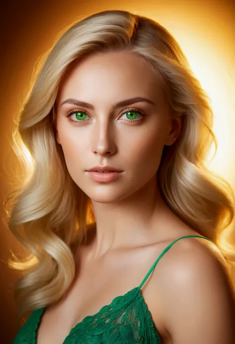 Generate a blond woman , with green eyes