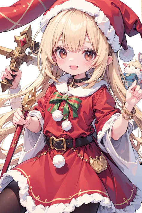 Absurd,  absolute resolution , unglaublich Absurd, Super high-quality ,  super detailed,  official art , Unity 8K Wand,  masterpiece
BREAK
A  ,  innocent, little devil,  small and young  , Blush,  red Santa costume,  red Santa Claus hat ,  blonde hair,  br...