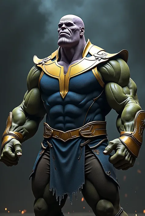 Thanos in hulk body, meditating, captain america shield and thor hammer, in spider man suit, electricity, injured, pain, torn cloths, torn suit, dusty, super realistic, skin details, photorealistic, full body, raw ptoto, attack, attackmode, angry, minor de...