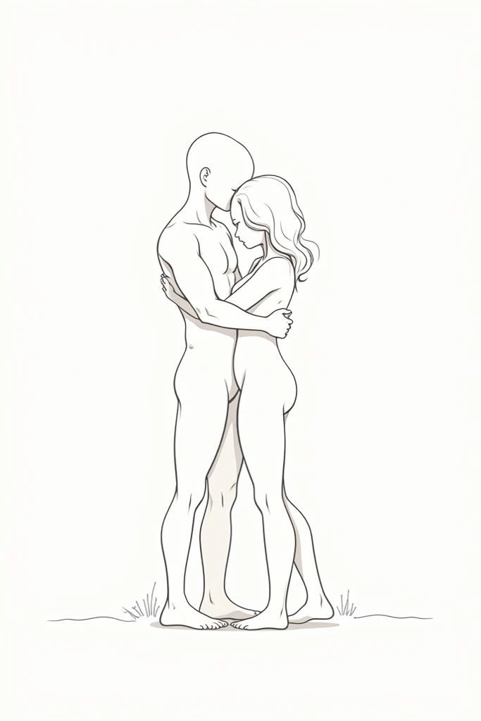 Couple hugging behind line drawing