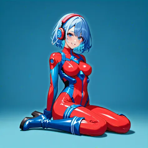 (masterpiece、 top quality、 highest resolution、distinct_image、 Detailed Images ): (solo、A girl alone、Face is Japanese、 shortcuts、 blue haired girl、Full body、（ perfect body：1.4）、 Sparkling Blue Eyes 、pilot suit in blue color、Tight fitting clothes、Clothing th...