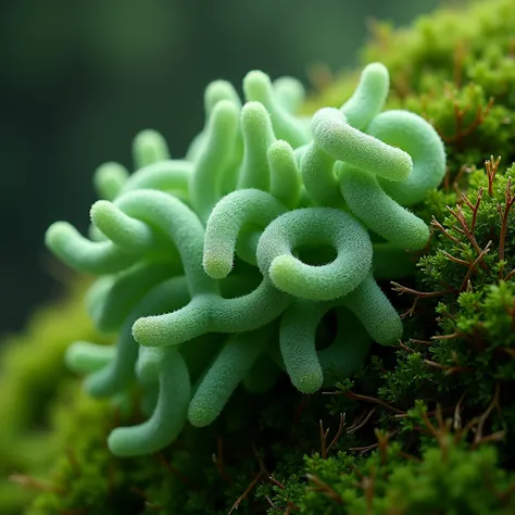  High quality image , Ultra HD, of a bacterial growth of g ~ Enero Bacillus in moss-green colors 