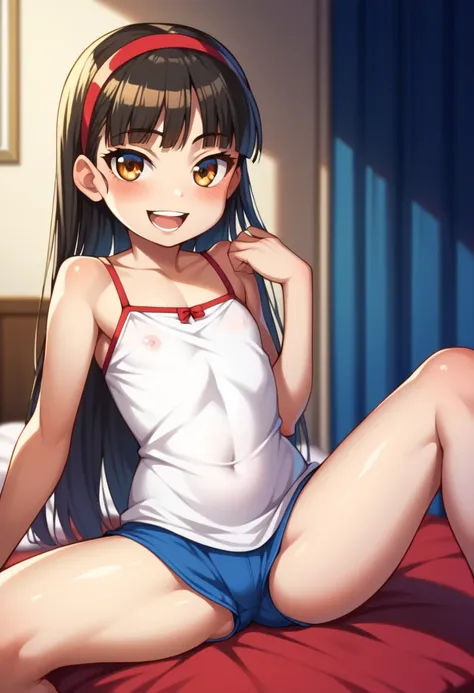 (( top quality)), ((masterpiece)), (be familiar with),  perfect face, indoor, bedroom,  viewer,
One woman,  Yukiko Aikina,
 open mouth,  ecstatic expression with hands in front of body, blush, smile,
 small ,  flat chested, Young girl, Lori,  kids,  girl,
...