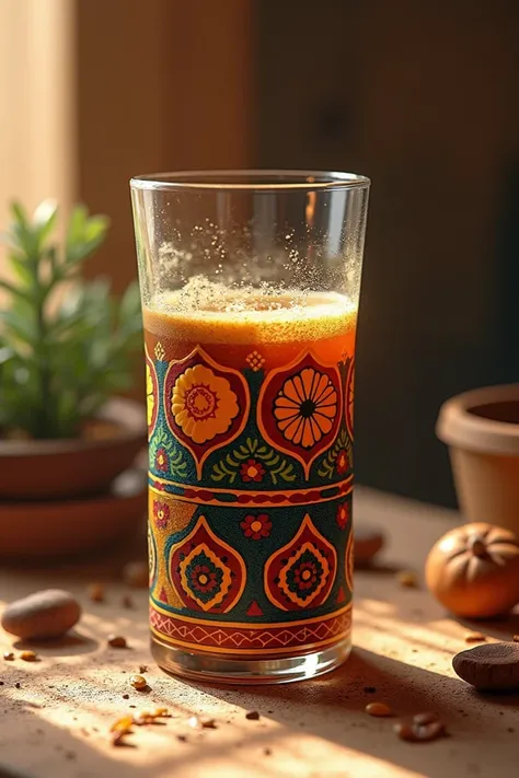 Draw an ethno-style coffee glass