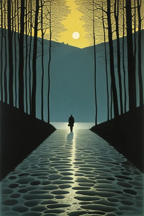 a Lone Traveler, by Leon Spilliaert.
best quality, masterpiece, intricate details, ultra-detailed