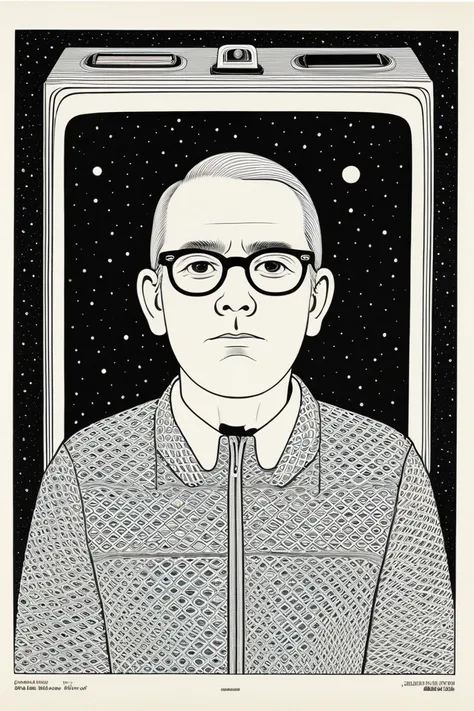 a Lone Traveler, by Daniel Clowes.
best quality, masterpiece, intricate details, ultra-detailed