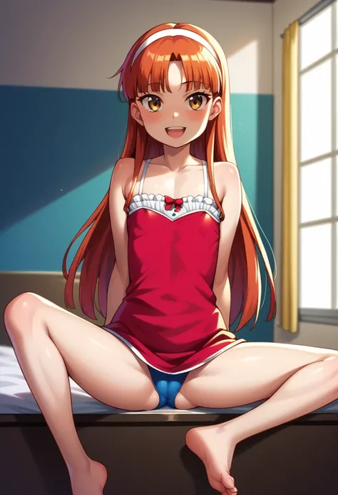 (( top quality)), ((masterpiece)), (be familiar with),  perfect face, indoor, bedroom,  viewer,
One woman,  Yukiko Aikina,
 open mouth,  ecstatic expression with hands in front of body, blush, smile,
 small ,  flat chested, Young girl, Lori,  kids,  girl,
...