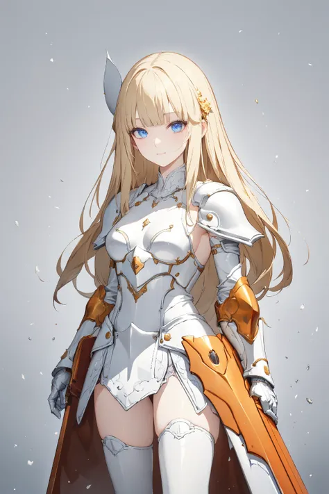 (gray background:1.3), No wind, character sprite, Break, 
1 girl, (elegant face), cute, Confident Look, light smile, 20 years old, 170 cm tall,, Standing, feet out of frame, blonde hair, hime cut, blue eyes, (medium breasts:1.2), slim, white elegant mini d...