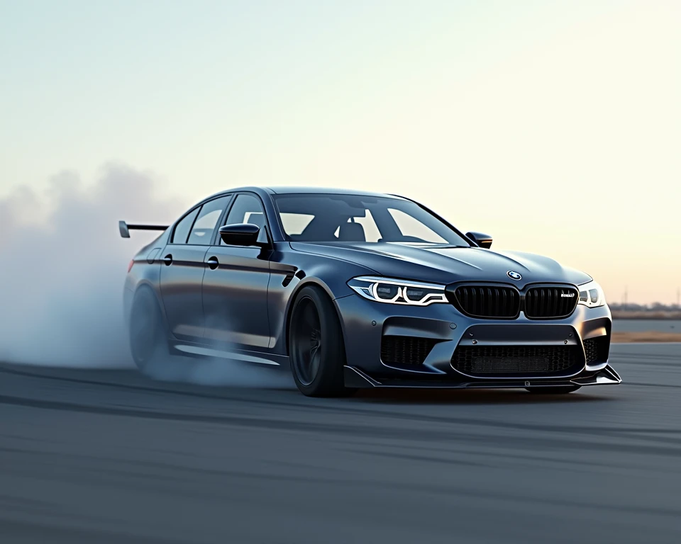 sports drif car bmw m5 open light background blur 