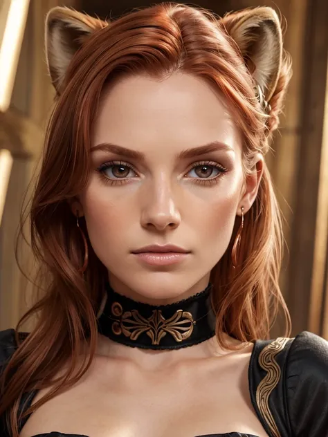 kiper, real skin, segolily nose, (narrow face), slender face, lupine, tribe of ephraim, irish genes, dark hazel eyes, scottish nose, lioness fox, black hair bow, (high forehead:0.6), beady hazel eyes, (freckle:0.7), brown slightly ginger, feminine energy, ...