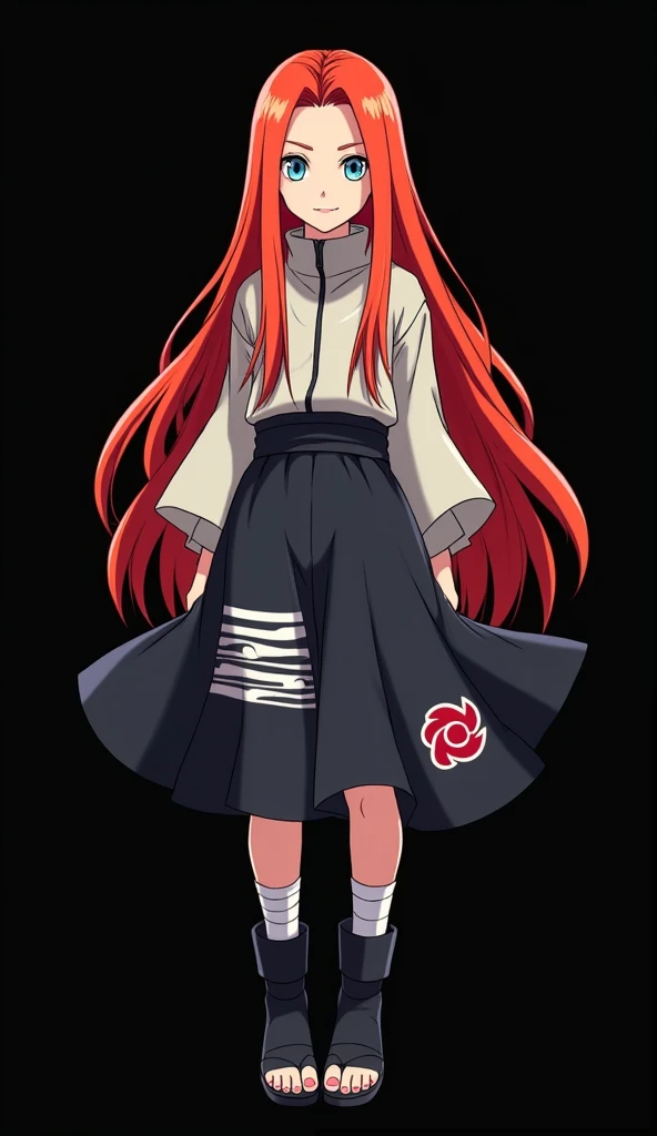 Yamamoto Mai ,  Beautiful girl with full body long red hair fire-colored orange with two white locks highlighted on the front similar to those of Rogue from the X-Men light blue-green eyes without blushed skin beautiful old girl: 14-year-old height : 1,50m...