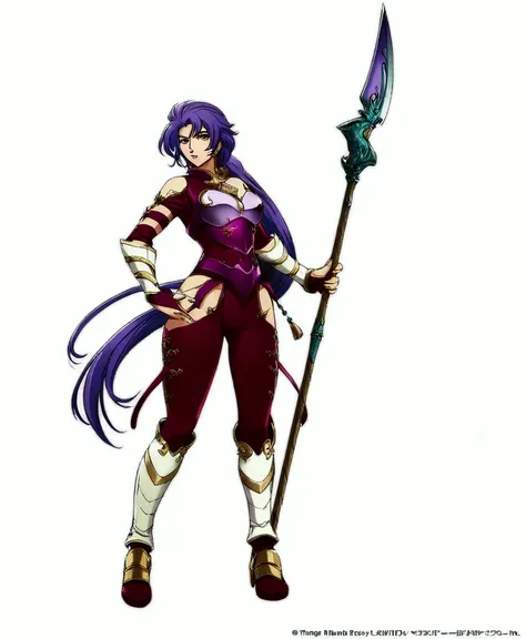  Woman with Purple Hair Holding a Sword and Wand ,  Official Character Art , The truth of the matter,  Saint Seiya girl ,  Natalie from Epic Battle Fantasy, jRPG characters art, wearing dark Purple Armor, She has a sword, portrait  Saint Seiya girl , ( (  ...