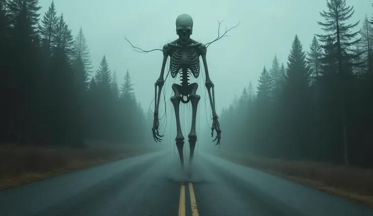 creepy skin walker standing at the end of the road